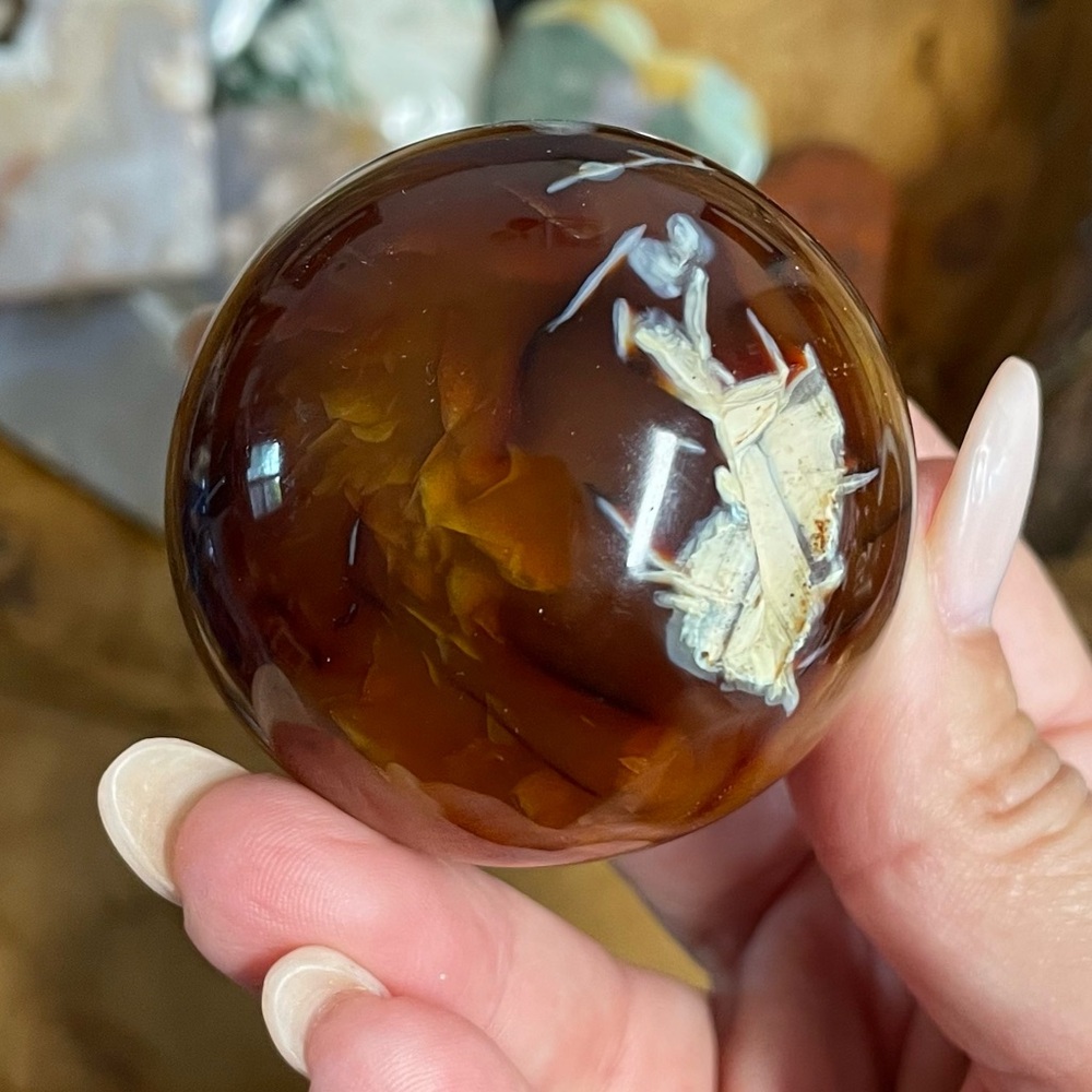 Polished carnelian  Agate Sphere with sphere stand